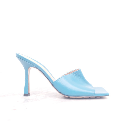 BOTTEGA VENETA TURQUOISE STRETCH SQUARE TOE SANDALS - SIZE 36