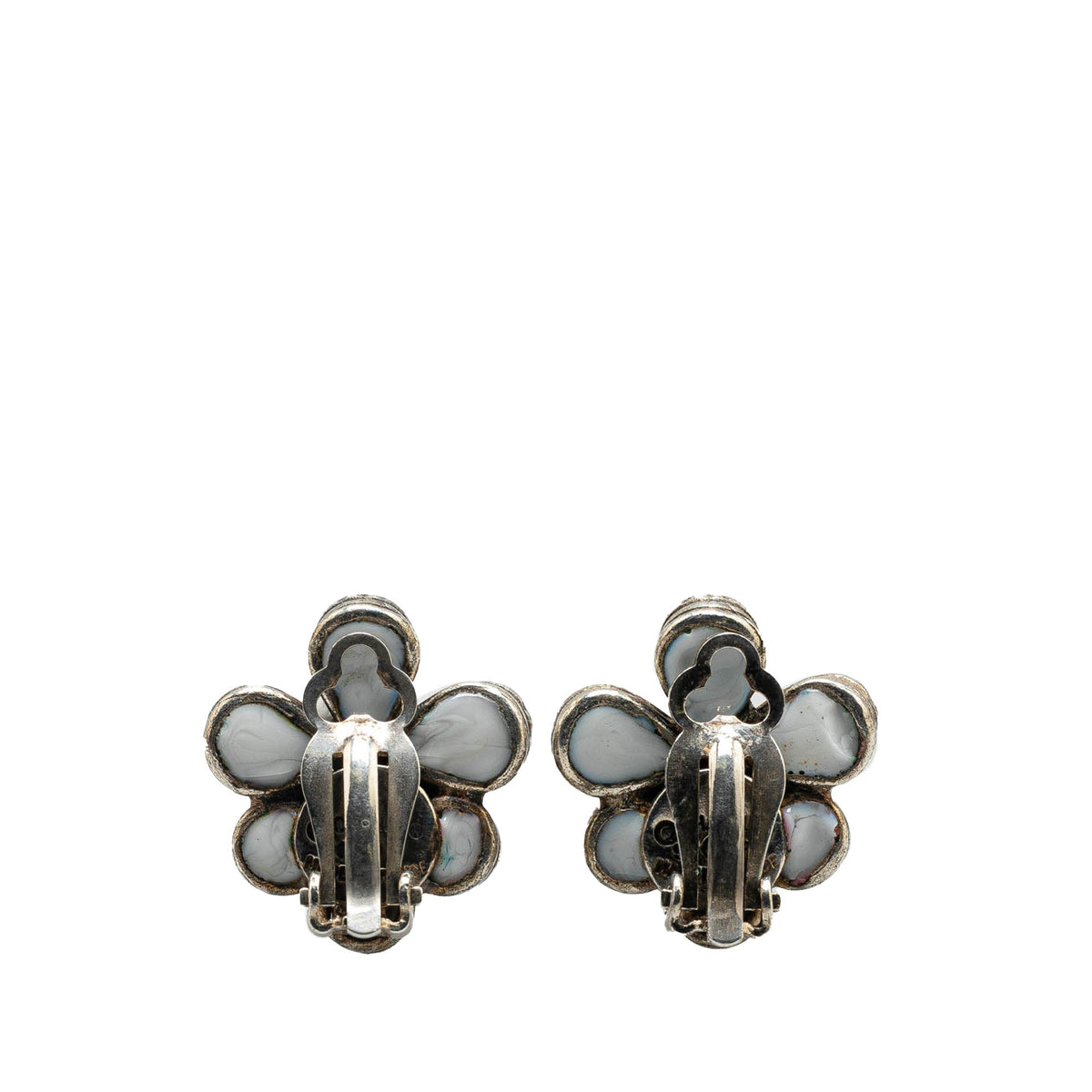 Silver Chanel Silver Plated Gripoix Flower Clip On Earrings