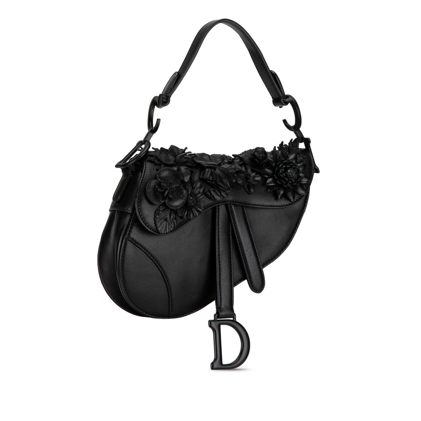 Dior Mini Lambskin Floral Applique Saddle Black