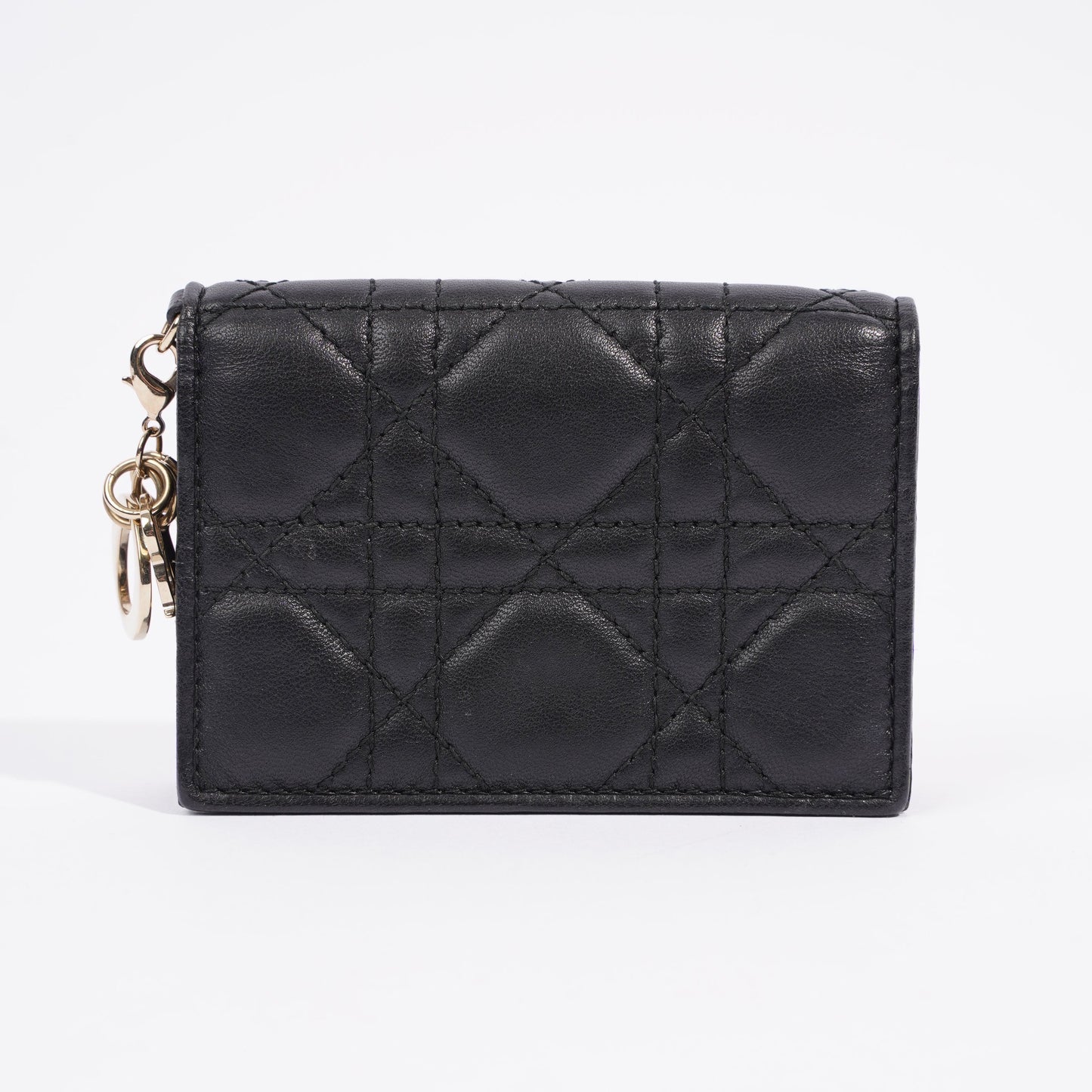 Christian Dior Lady Dior Flap Card Holder Black Lambskin Leather