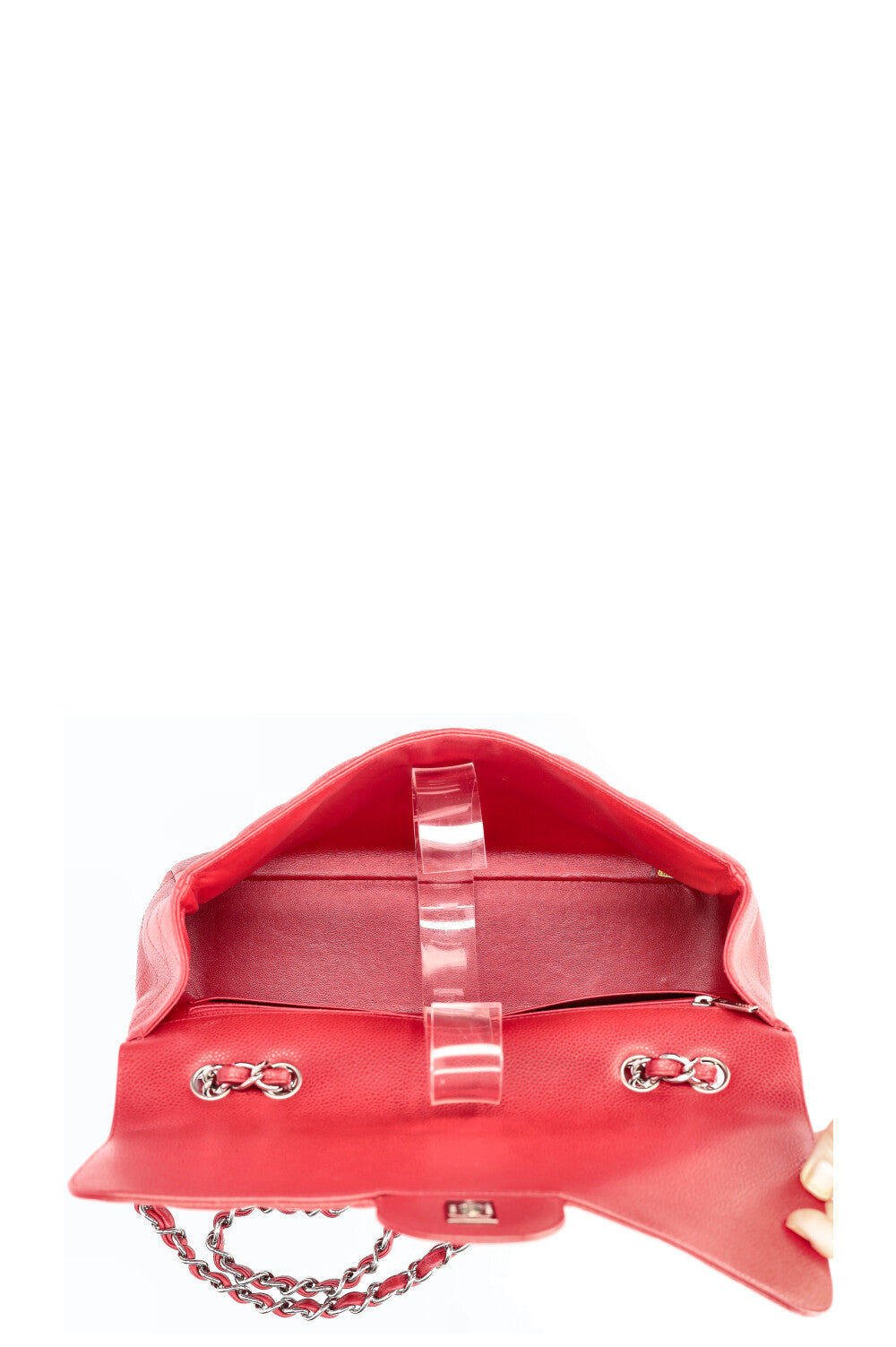 CHANEL Single Flap Bag Large Caviar Red