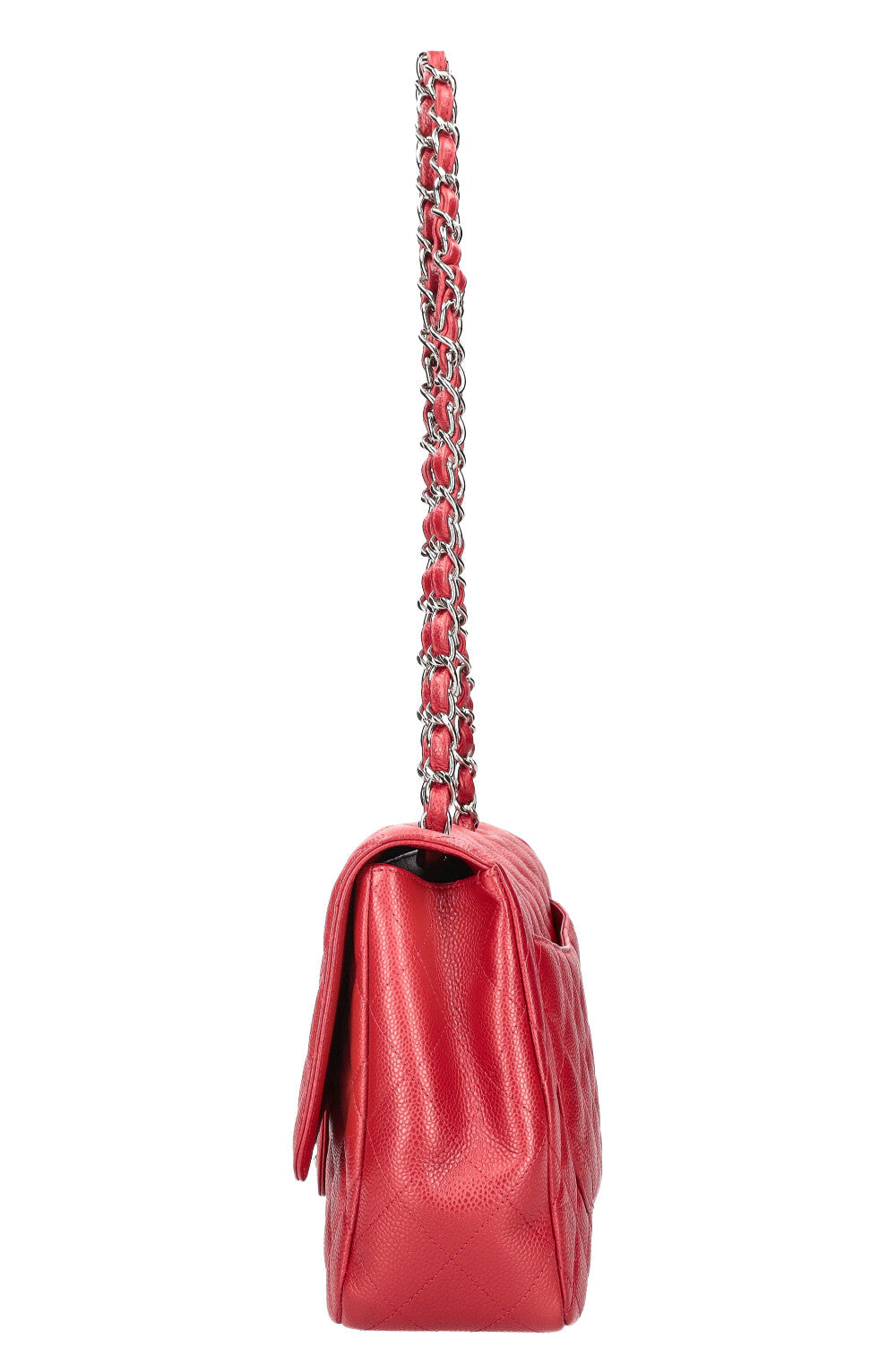 CHANEL Single Flap Bag Large Caviar Red