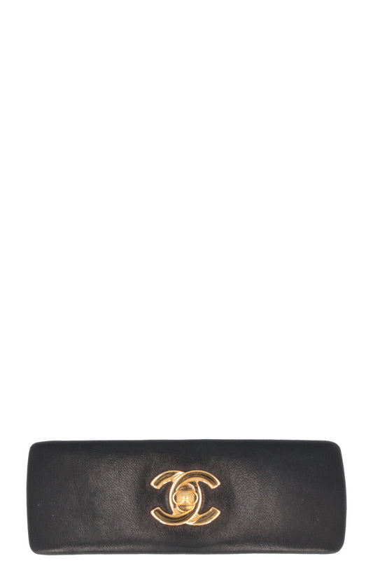 CHANEL CC Turnlock Hair Clip Leather Black