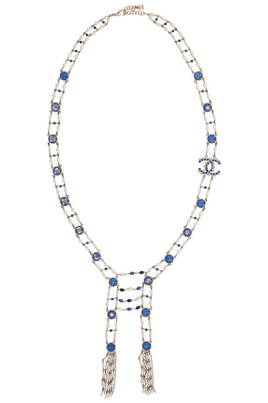 CHANEL 2019 CC Necklace Blue Pearls