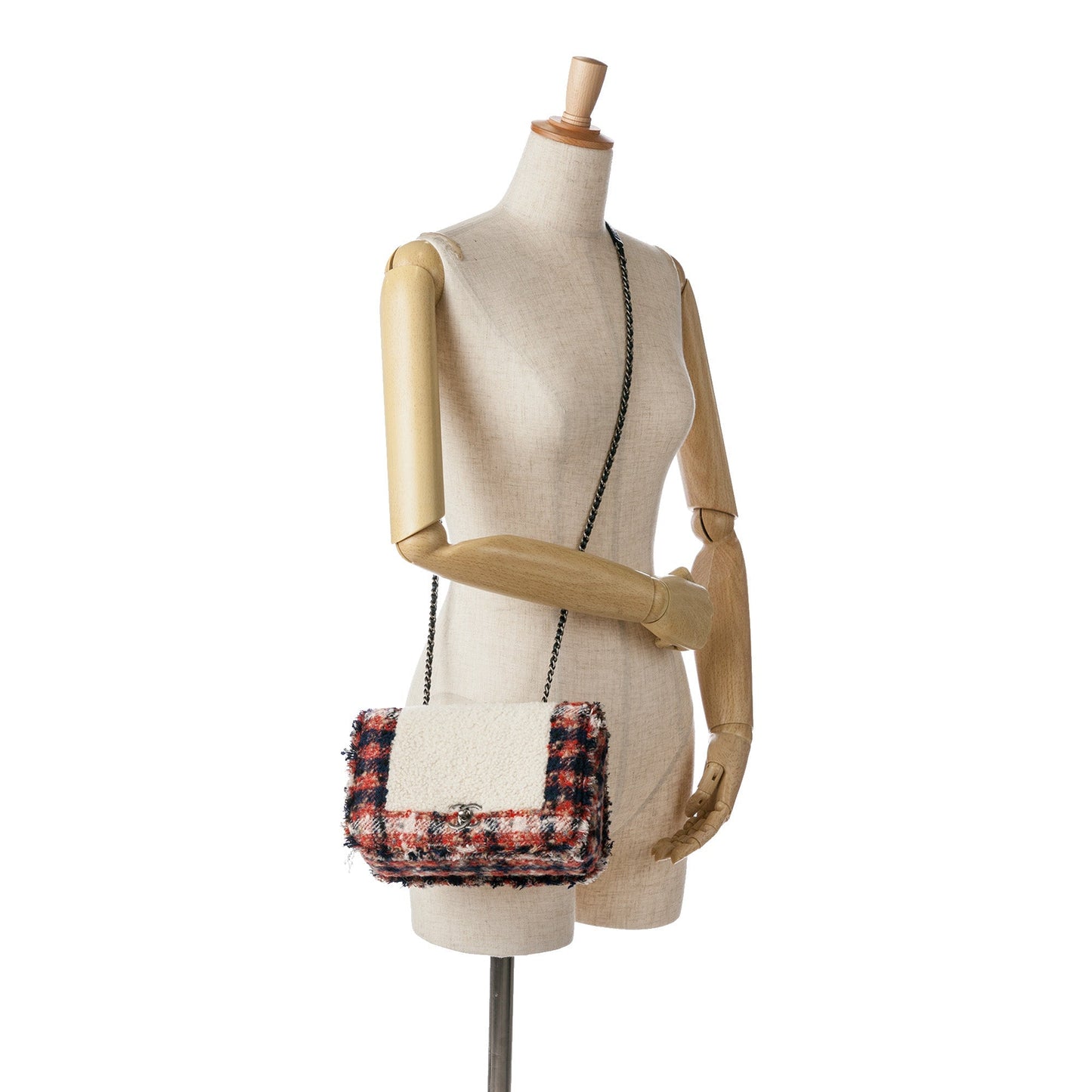 Multicolor Chanel CC Tweed and Shearling Single Flap Crossbody Bag