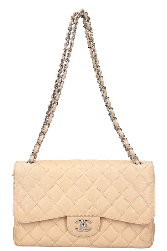 CHANEL Double Flap Bag Large Caviar Beige