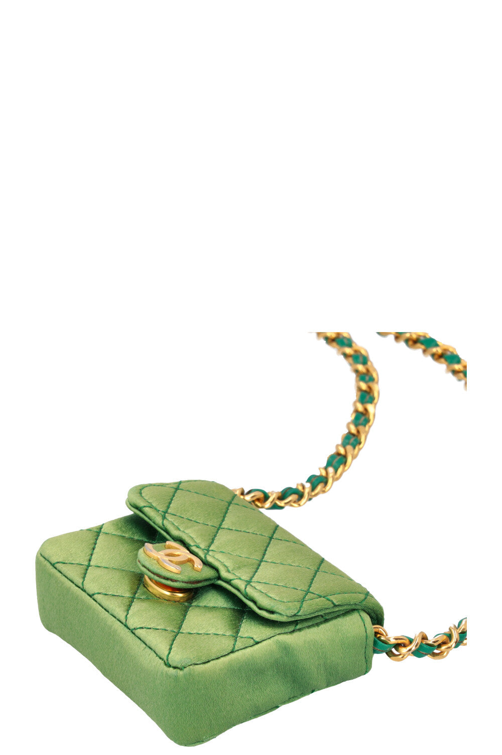 CHANEL Micro Flap Bag Silk Green
