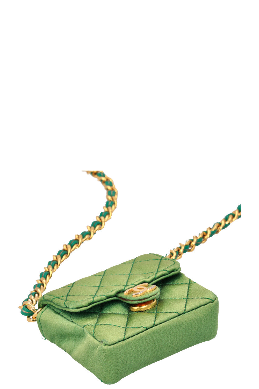 CHANEL Micro Flap Bag Silk Green