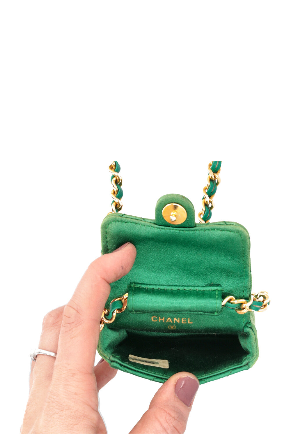 CHANEL Micro Flap Bag Silk Green