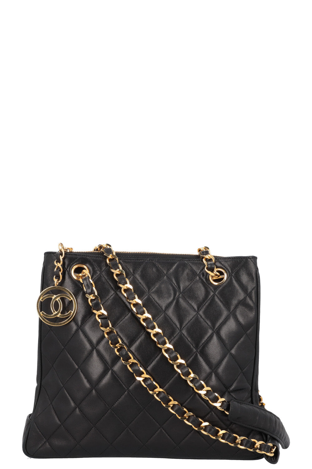 CHANEL Vintage CC Quilted Tote Bag Black