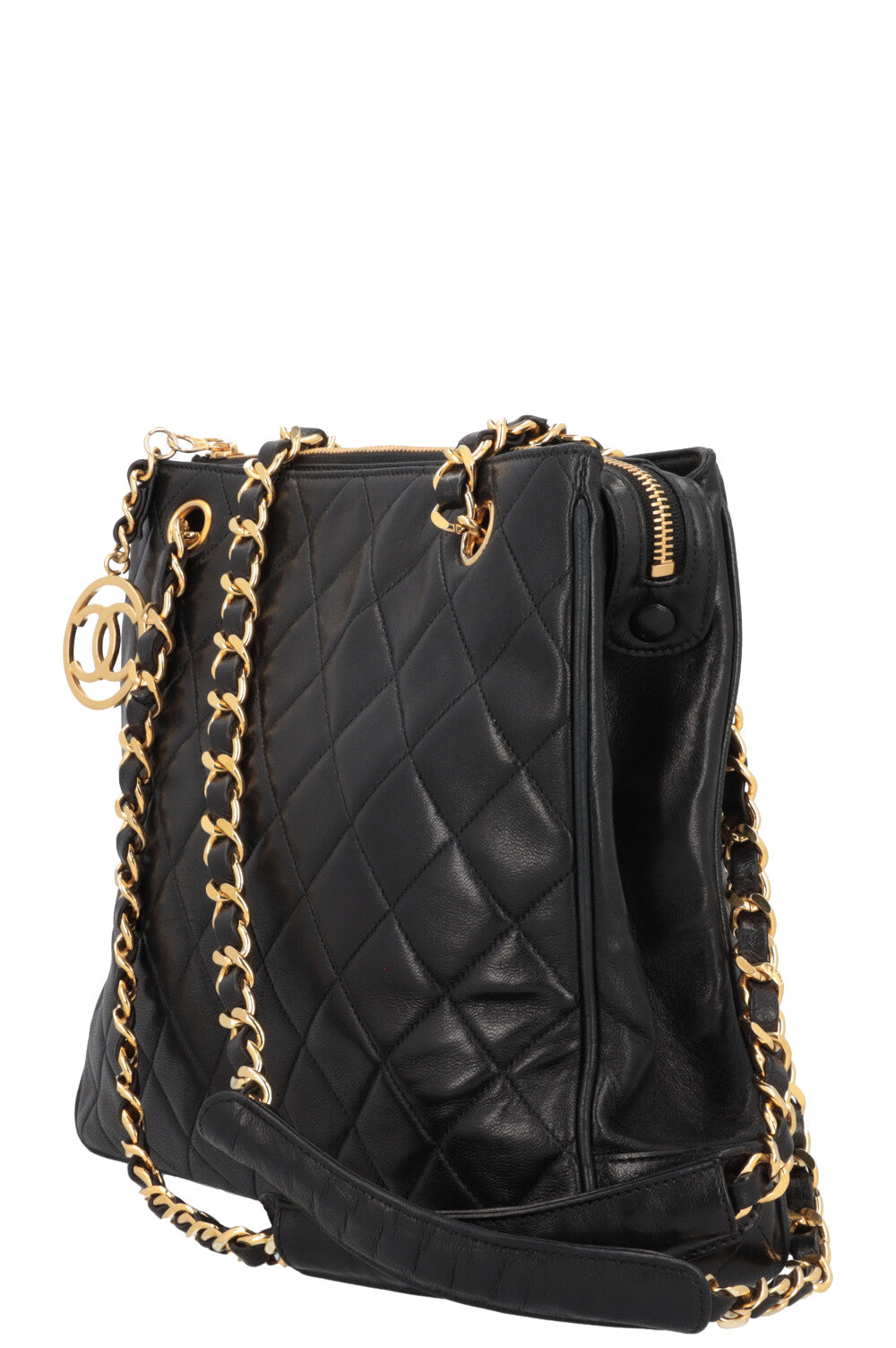 CHANEL Vintage CC Quilted Tote Bag Black