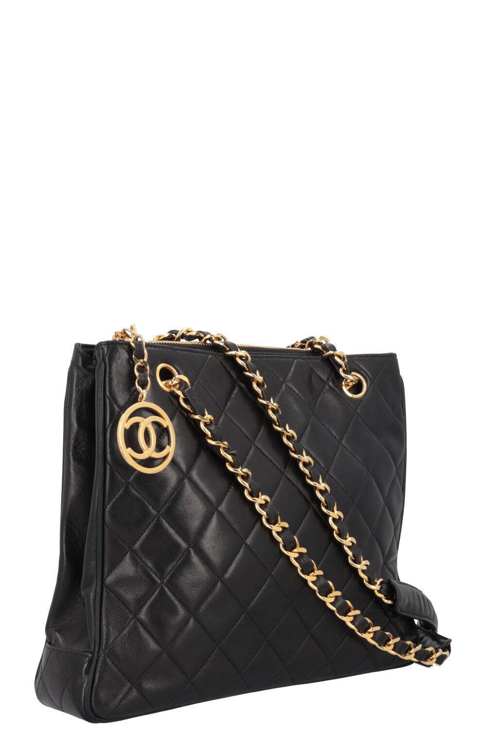 CHANEL Vintage CC Quilted Tote Bag Black