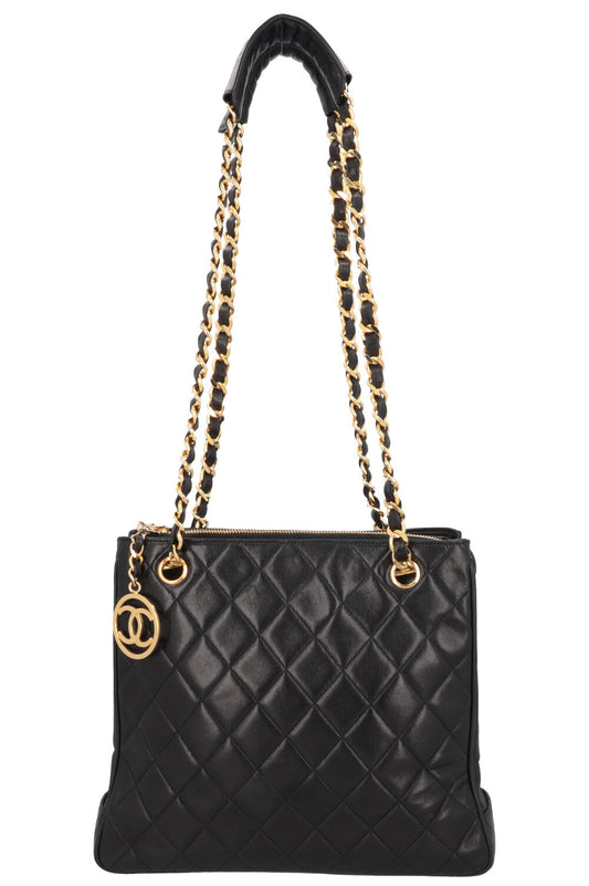 CHANEL Vintage CC Quilted Tote Bag Black