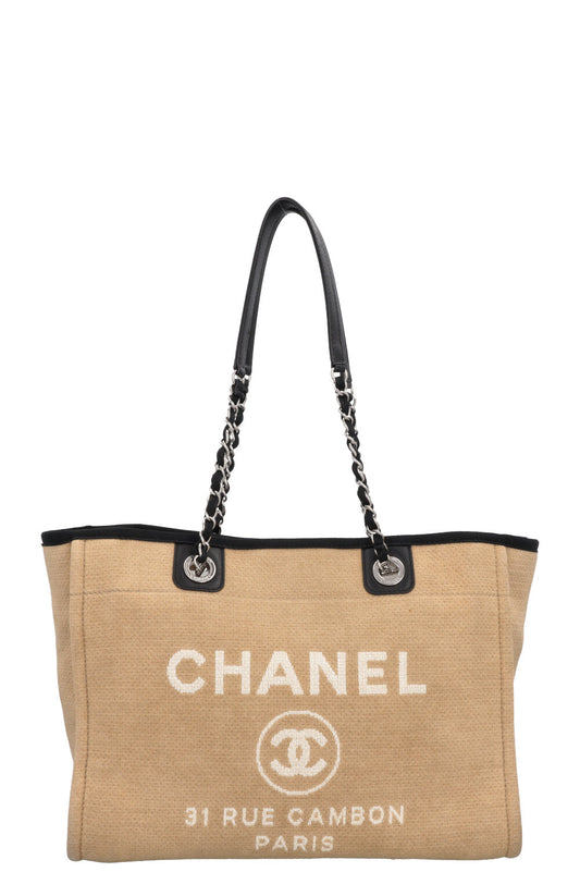CHANEL Small Deauville Tote Bag Beige Black