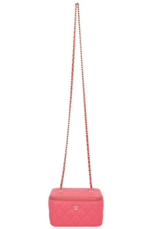 CHANEL 2023 Quilted Crossbody Vanity Case Pink Caviar