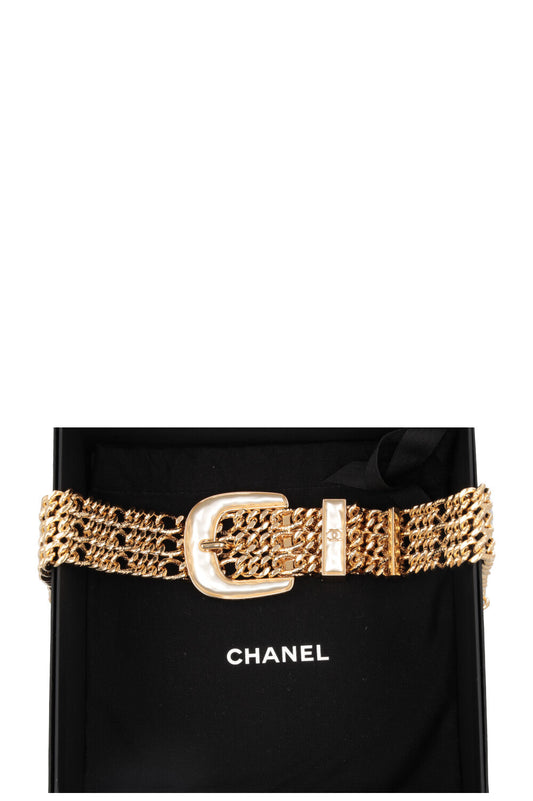CHANEL Chain Mother of Pearl Belt Gold