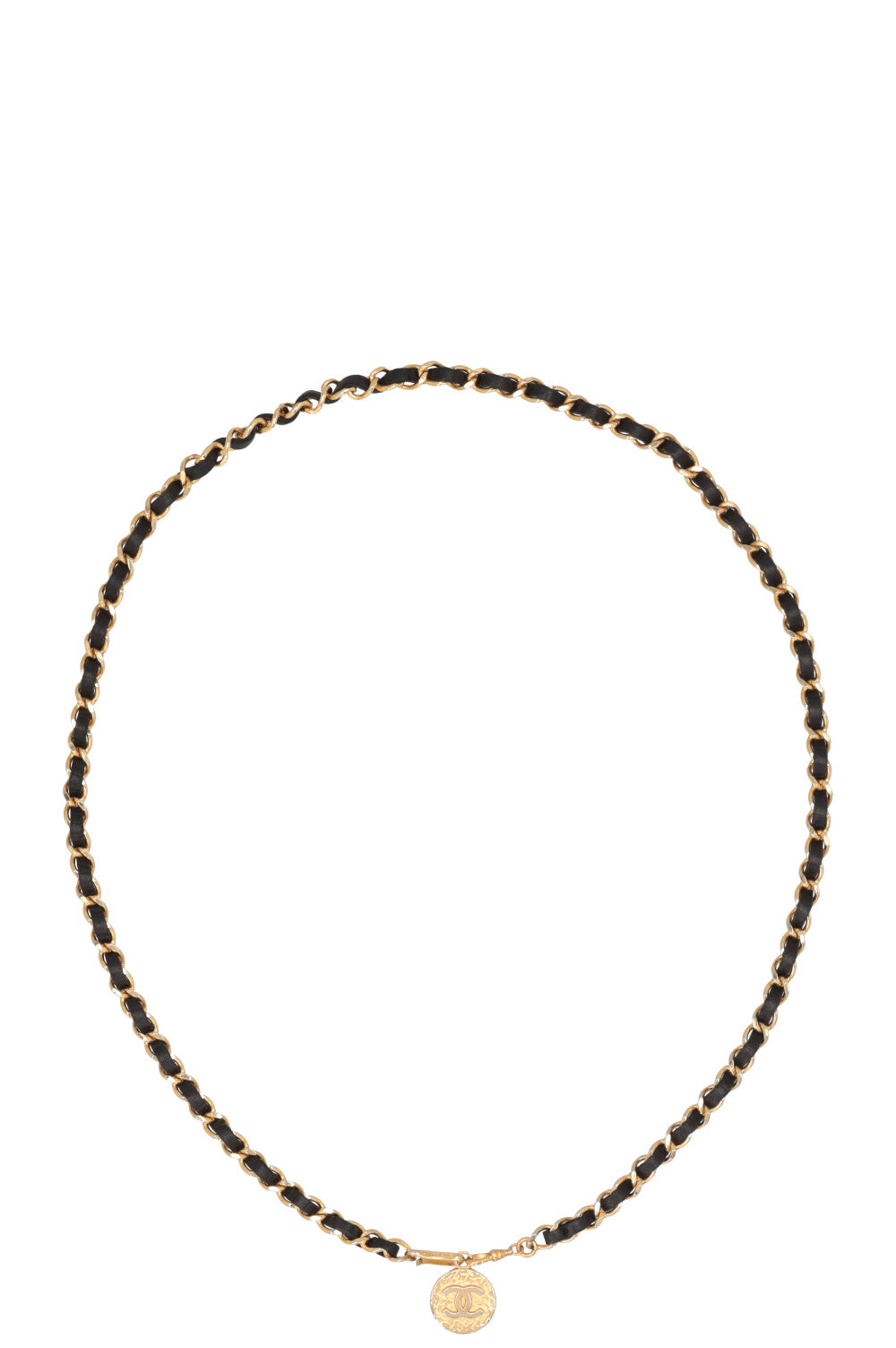 CHANEL Chain Belt Gold and Black Leather 1982
