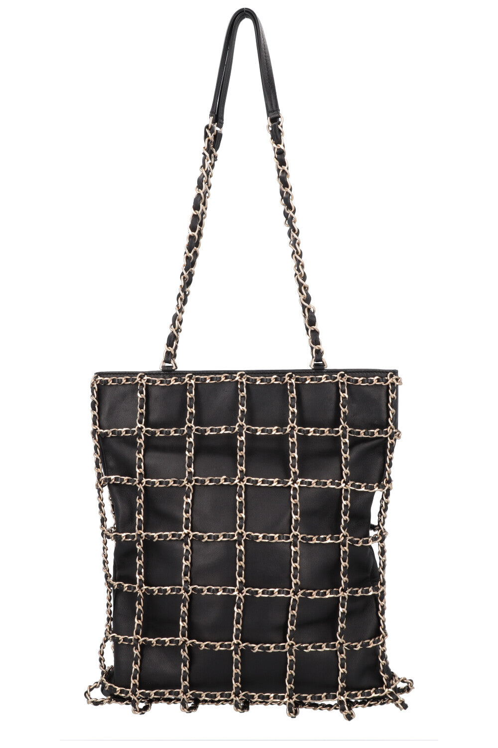 CHANEL Chain Tote Bag Leather Black