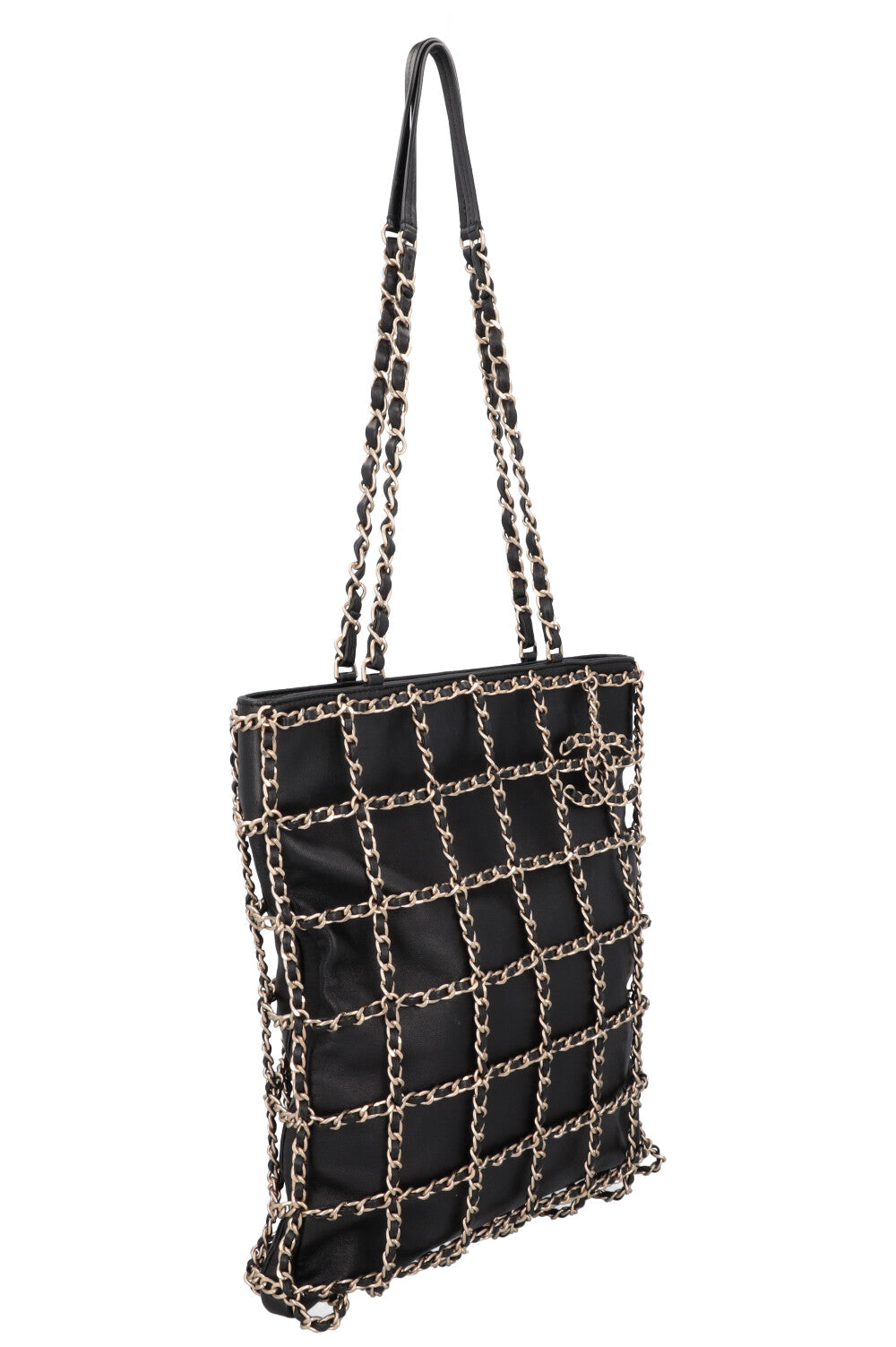 CHANEL Chain Tote Bag Leather Black