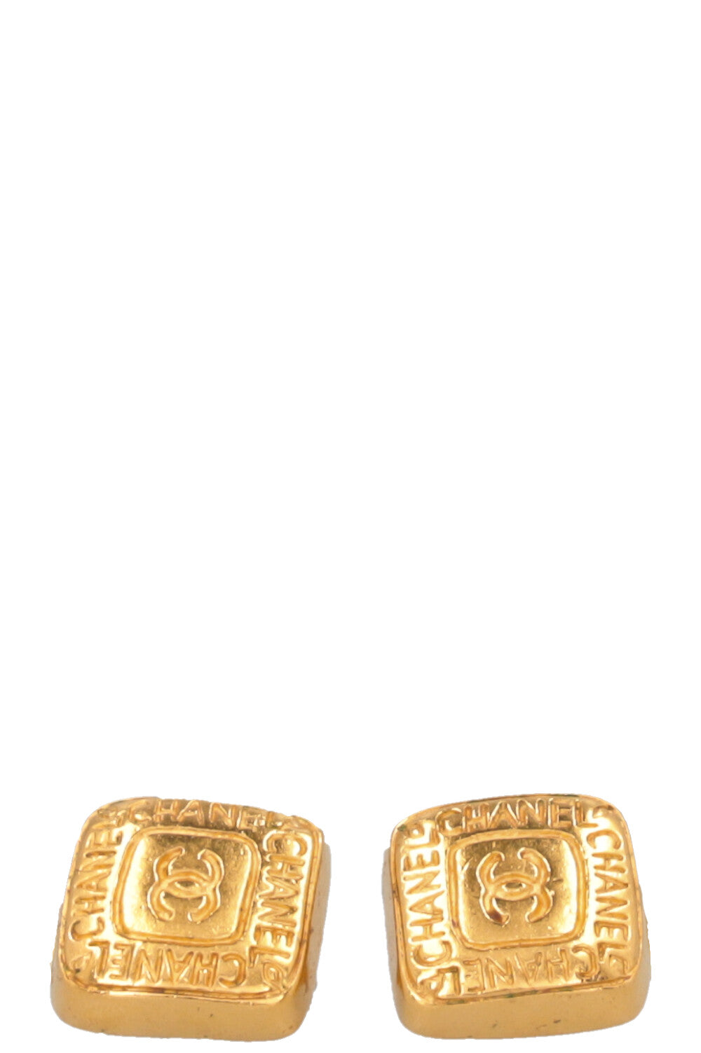 CHANEL 1999 CC Square Ear Clips Gold