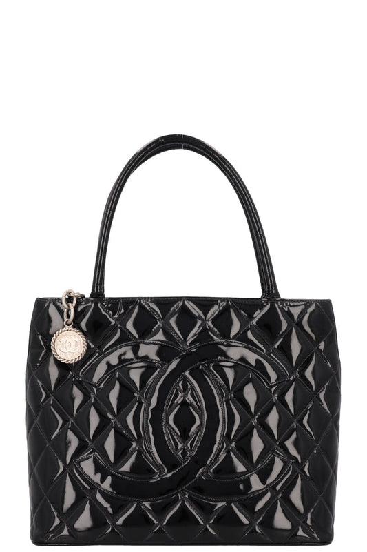 CHANEL Medaillon Tote Bag Patent Black