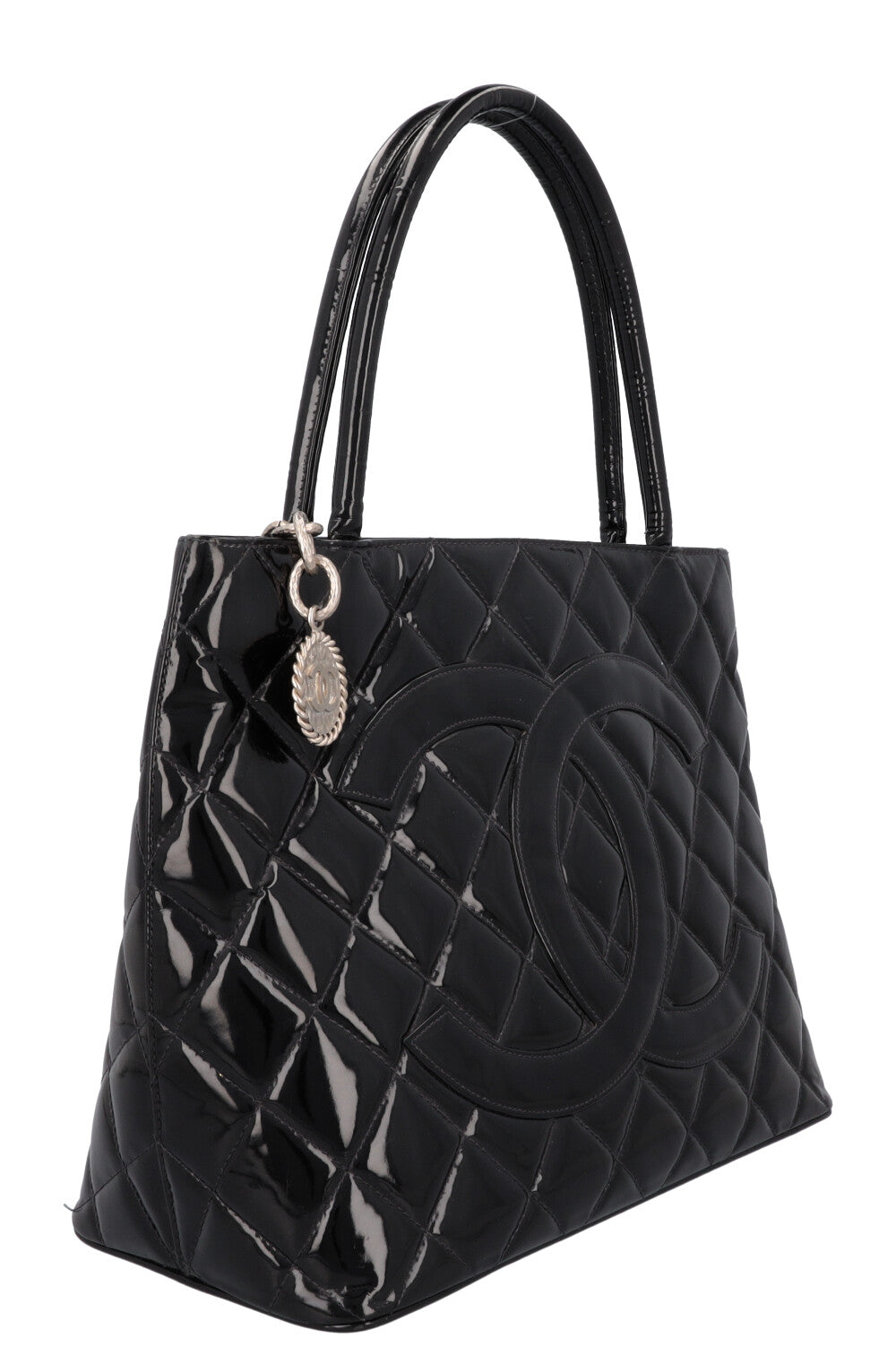 CHANEL Medaillon Tote Bag Patent Black