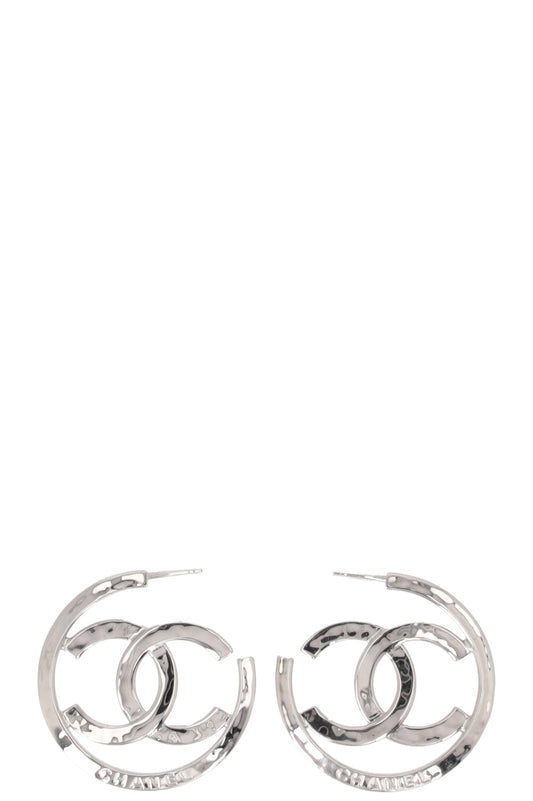 CHANEL CC Hoop Earrings Silver