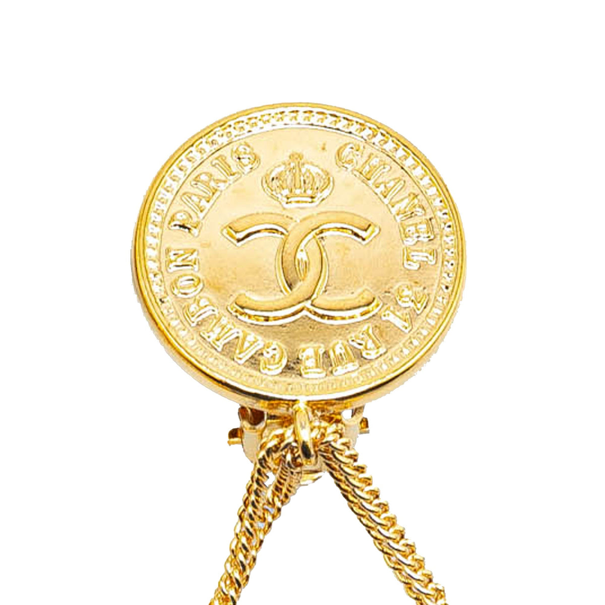 Gold Chanel CC Gold Plated Flap Bag Drop Clip On Earrings