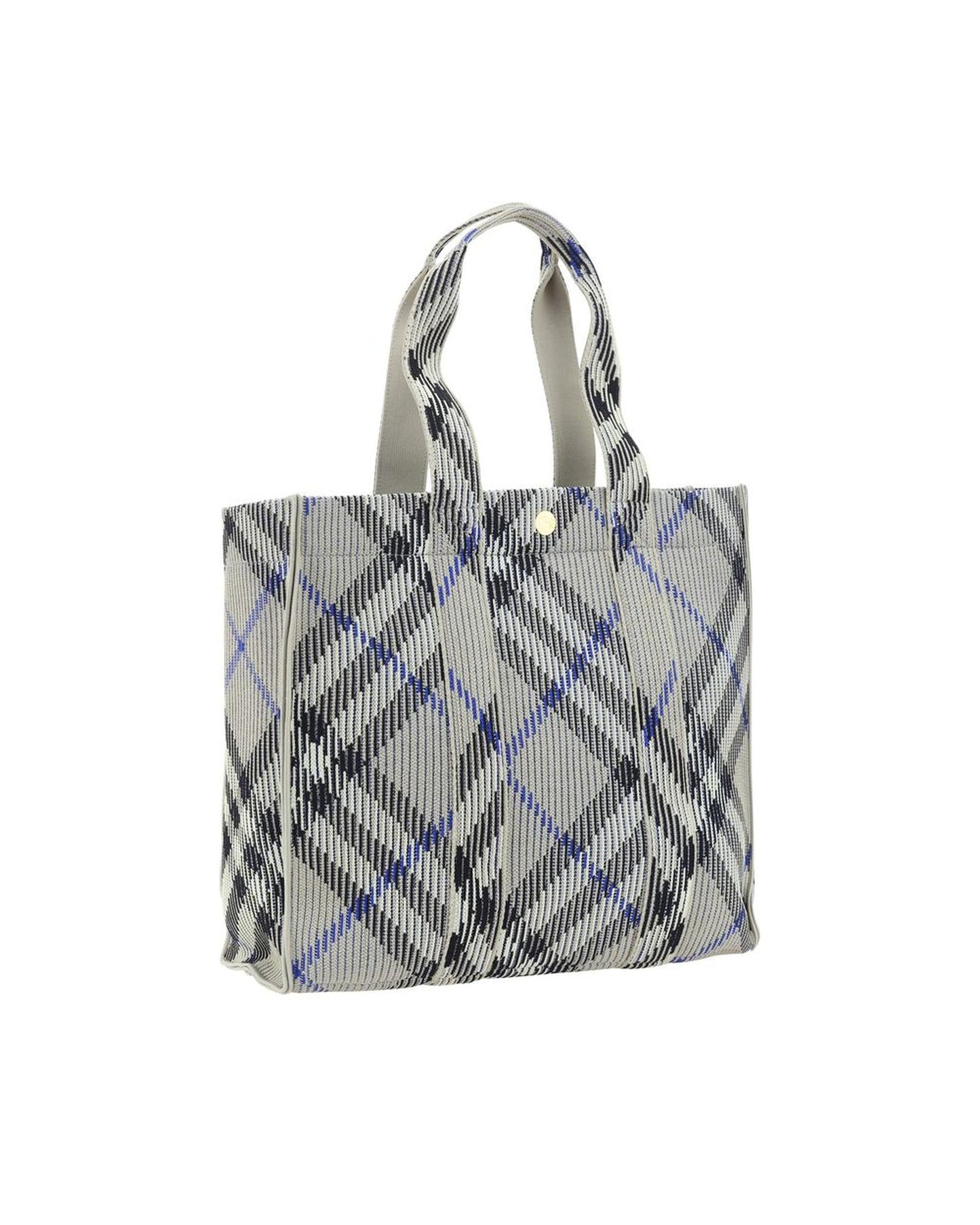 Burberry Woven Plaid Tote Bag Women Gray Shoulder Bags