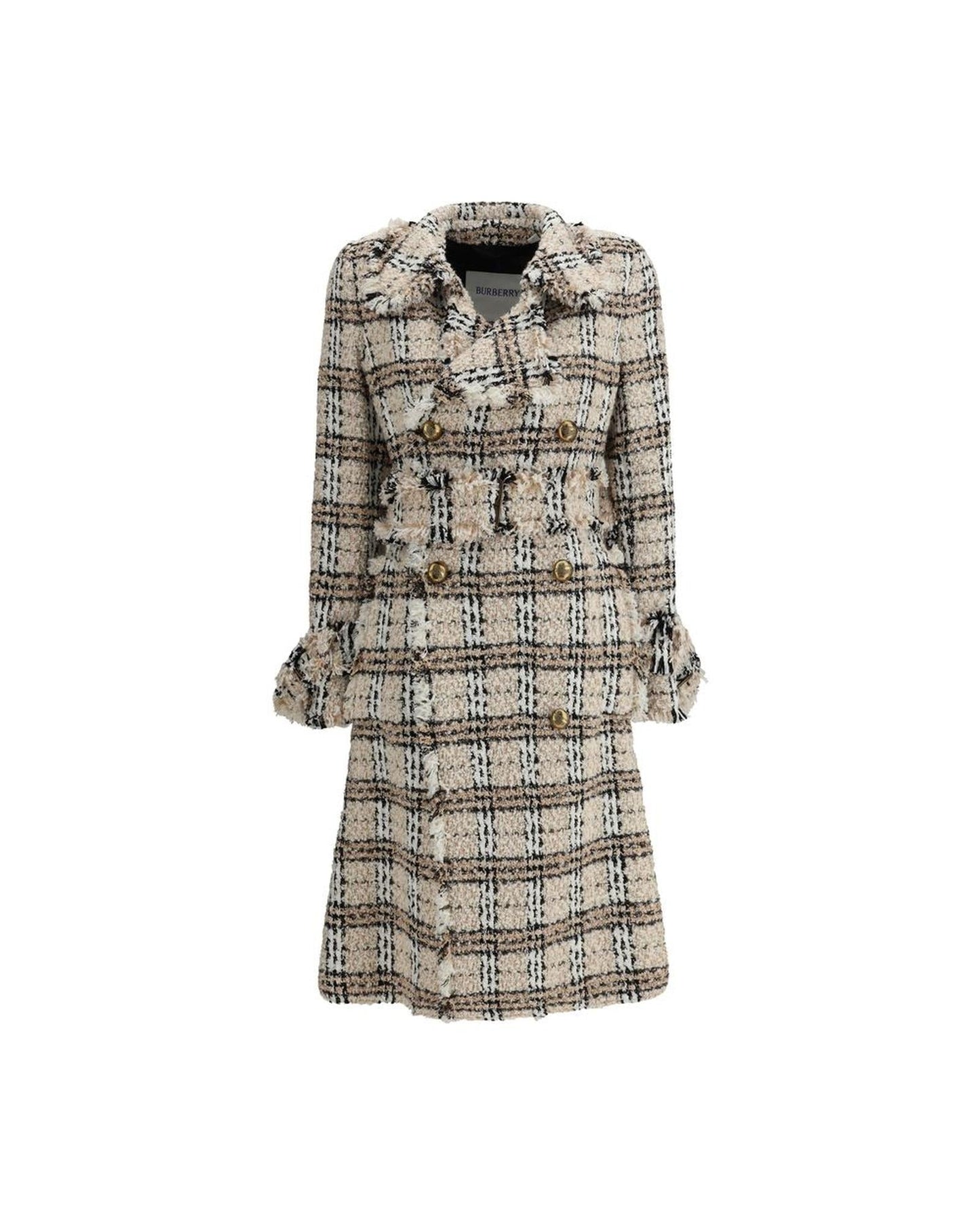 Burberry Tweed Check DoubleBreasted Coat Women Multicolor Jackets & Coats One Size Fits All Multicolor