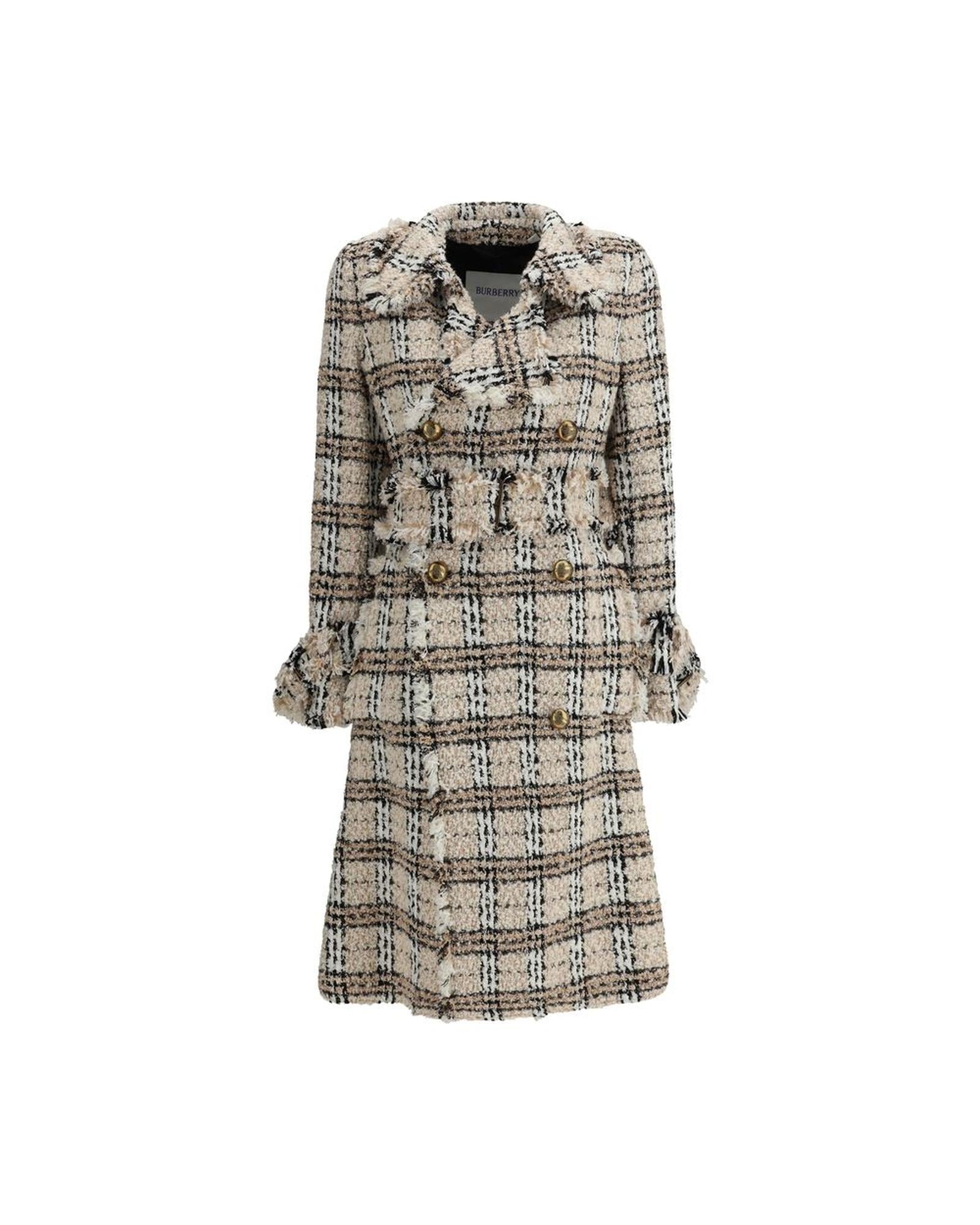 Burberry Tweed Check DoubleBreasted Coat Women Multicolor Jackets & Coats One Size Fits All Multicolor