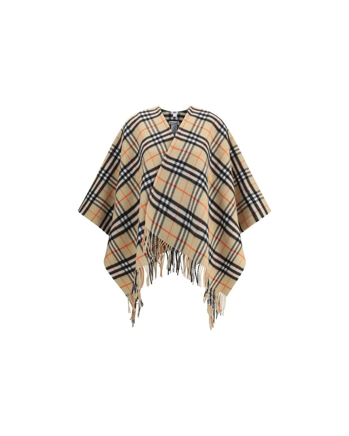 Burberry Check Wool Poncho Fringed Women Beige Jackets & Coats One Size Fits All Beige