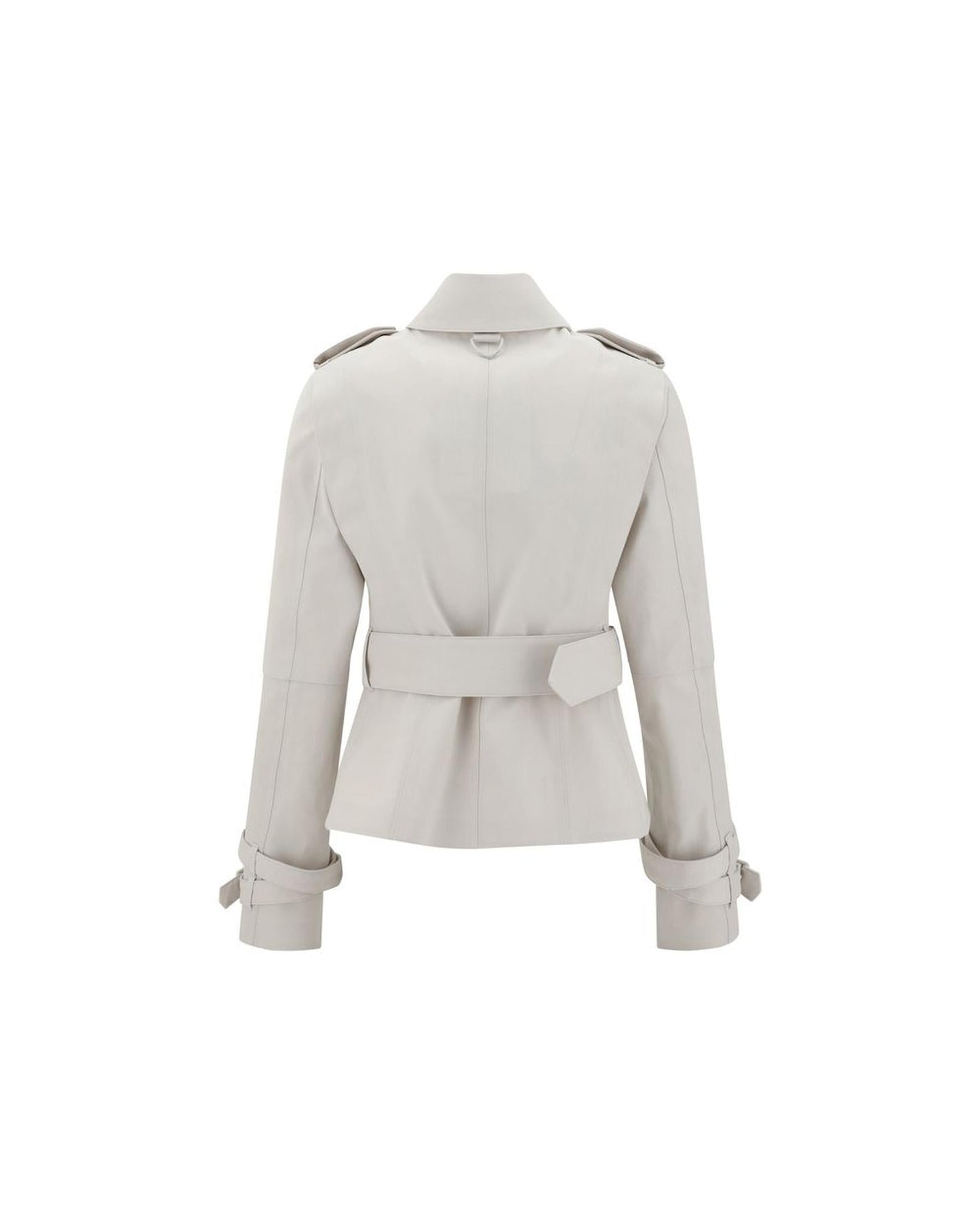 Burberry Belted Leather Trench Coat Women Beige