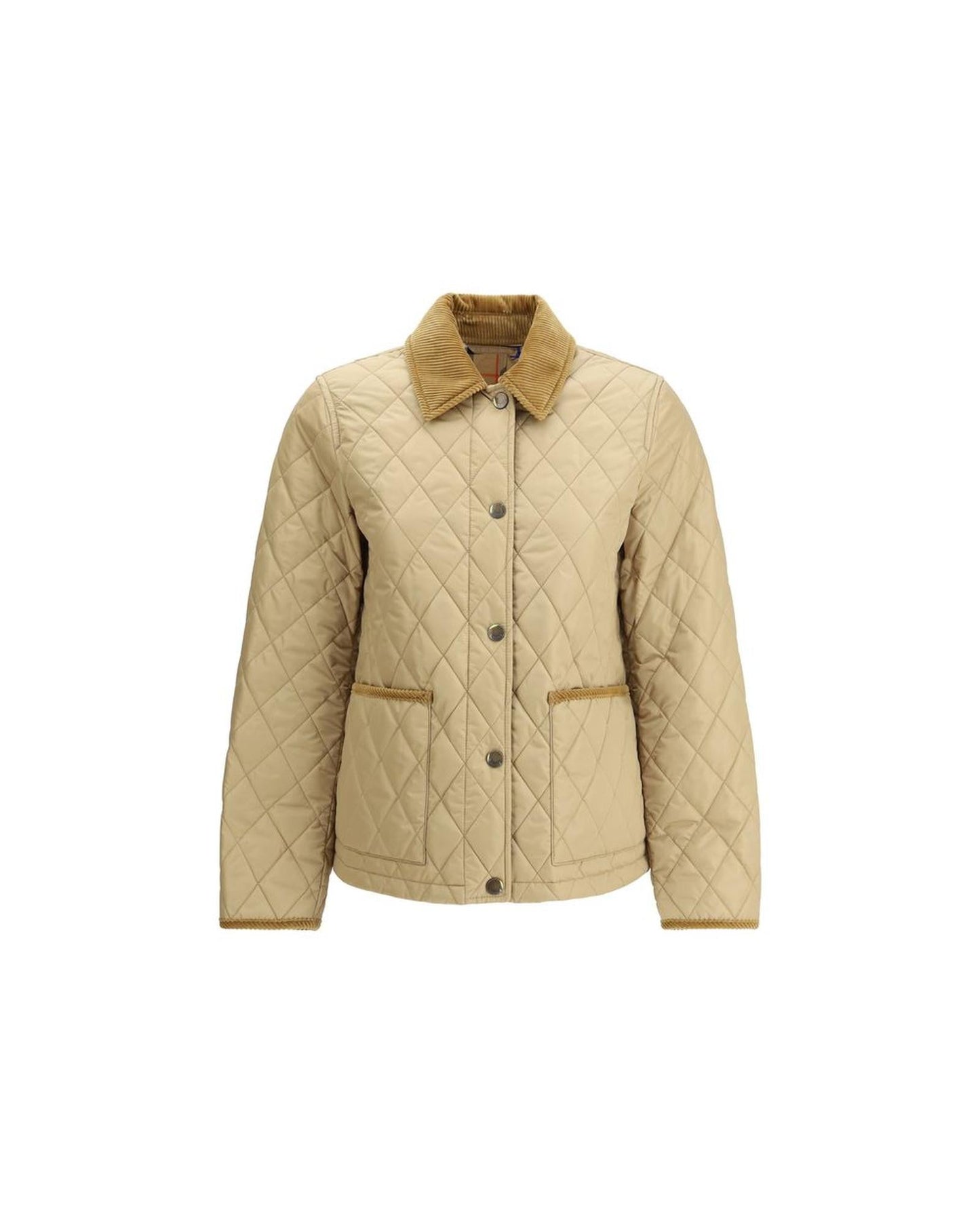 Burberry Quilted Jacket Corduroy Collar Women Beige Jackets & Coats Beige