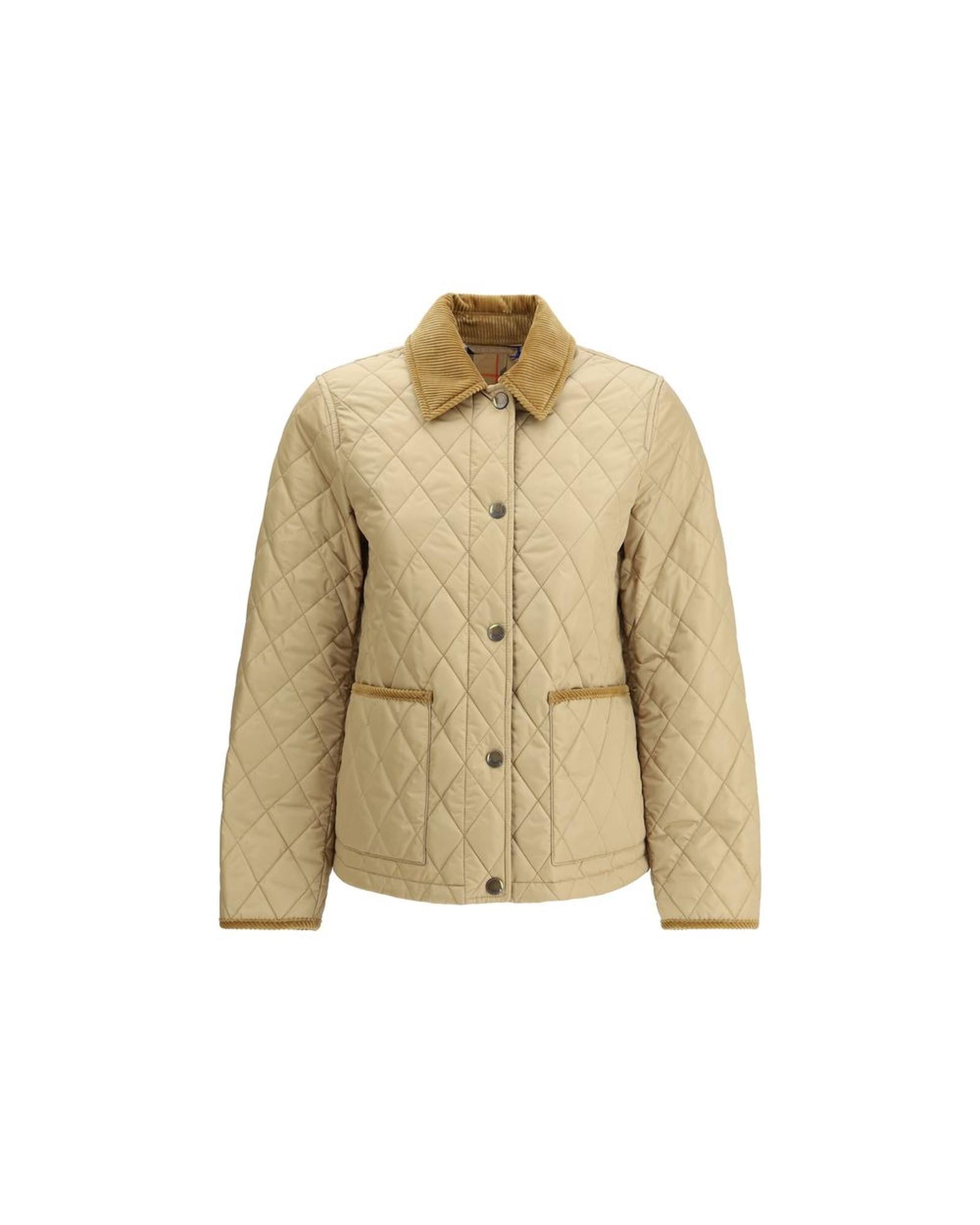 Burberry Quilted Jacket Corduroy Collar Women Beige Jackets & Coats Beige