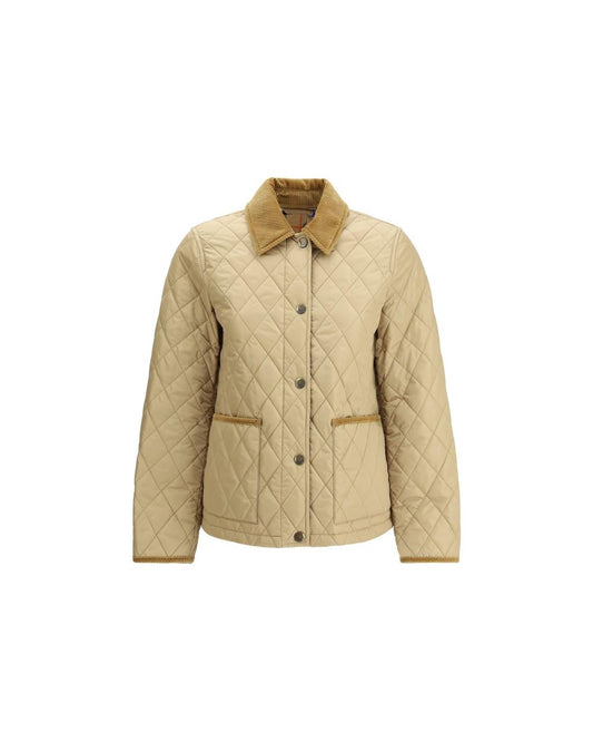 Burberry Quilted Jacket Corduroy Collar Women Beige Jackets & Coats Beige
