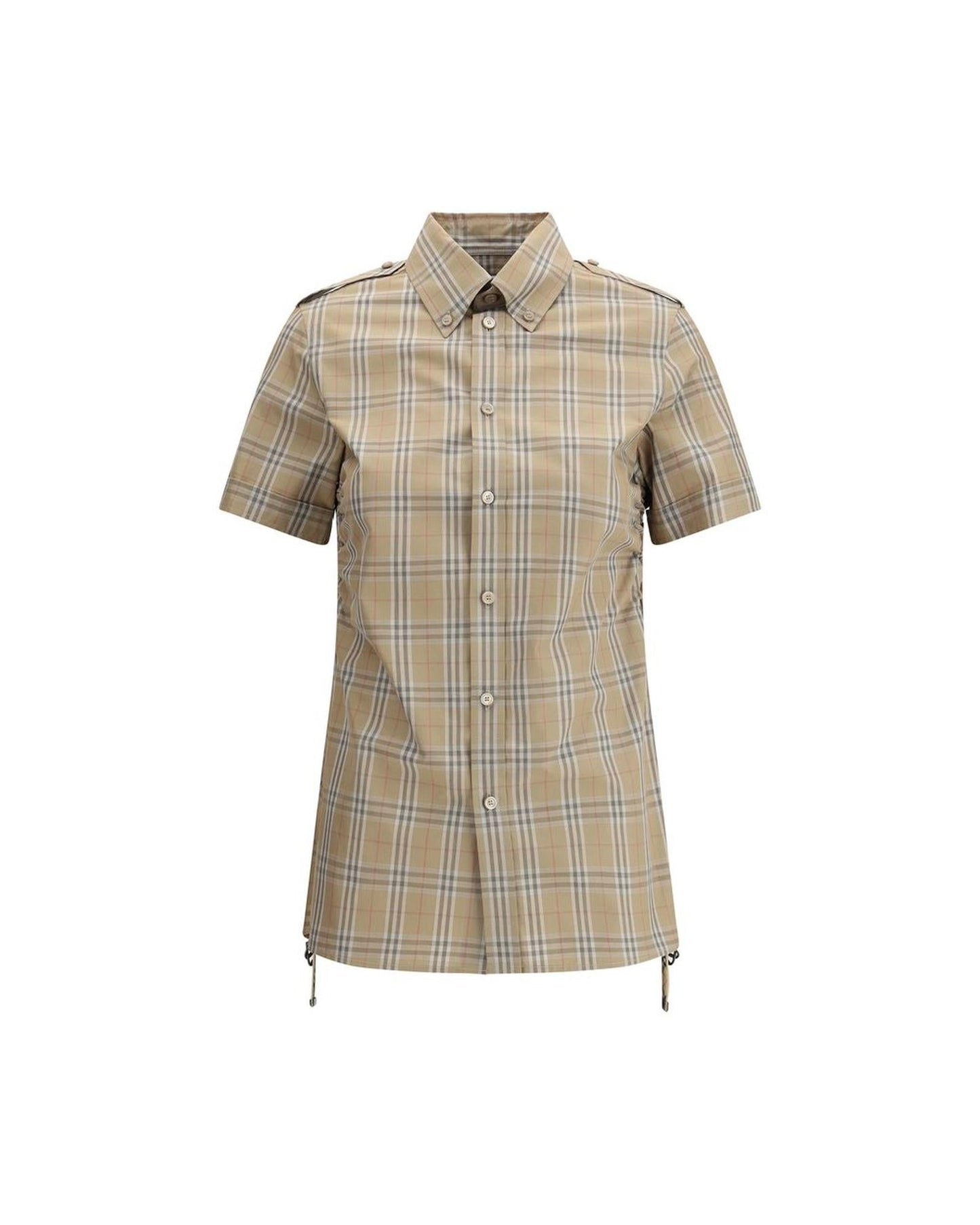 Burberry Short Sleeve Checked Shirt Side Lace Detail Women Brown One Size Fits All Brown