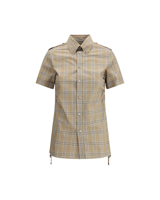 Burberry Short Sleeve Checked Shirt Side Lace Detail Women Brown One Size Fits All Brown