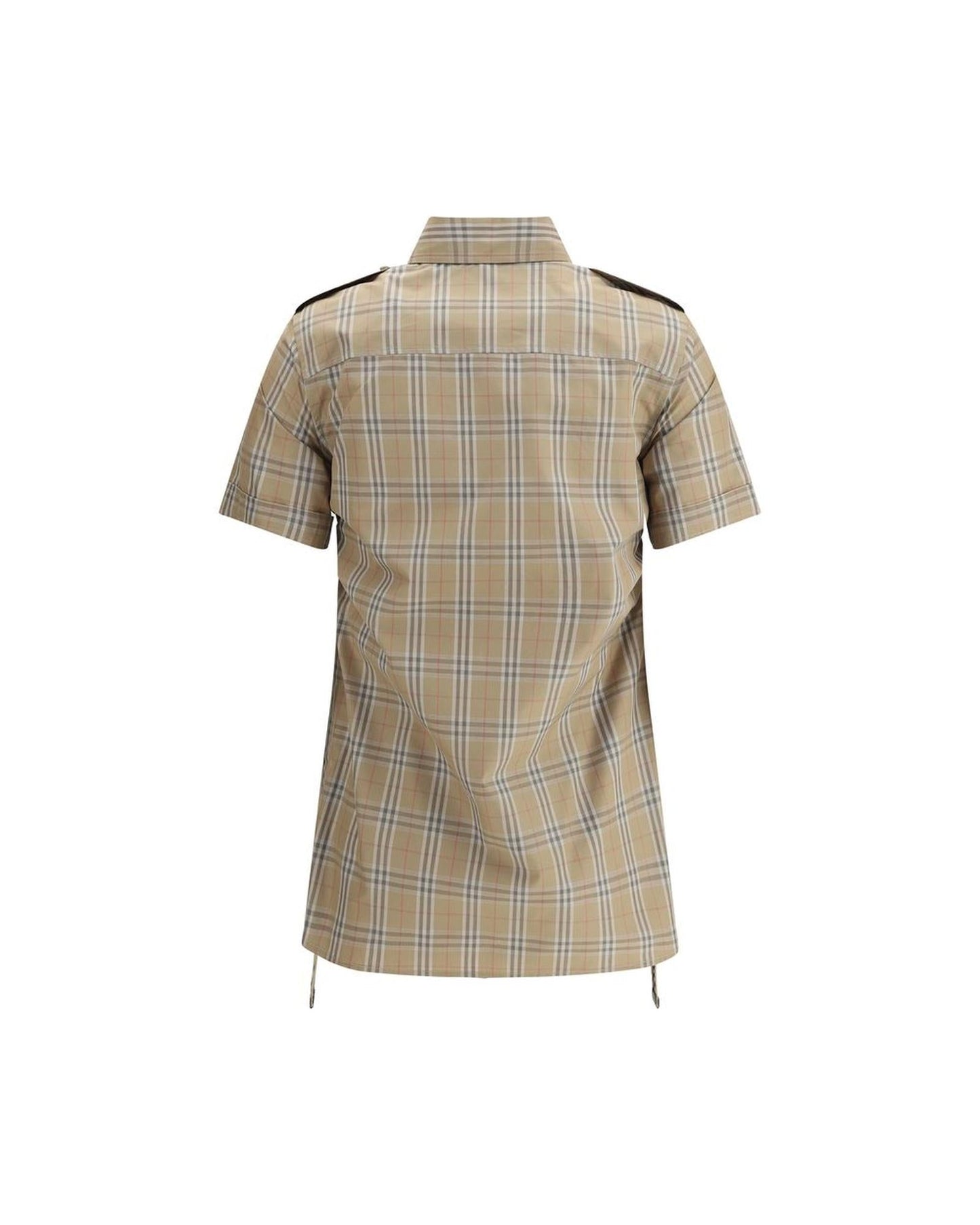 Burberry Short Sleeve Checked Shirt Side Lace Detail Women Brown