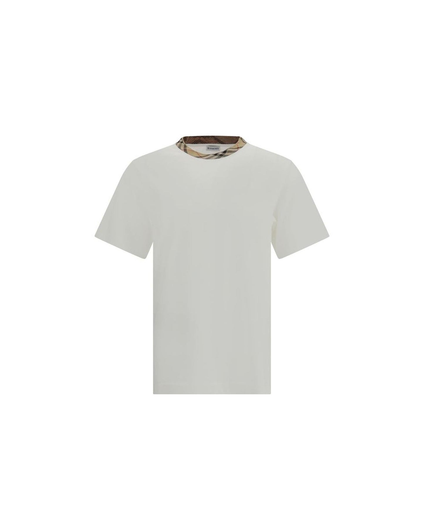 Burberry Crew Neck Tee Check Trim Men White T-Shirts White