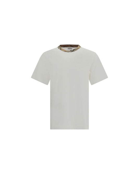 Burberry Crew Neck Tee Check Trim Men White T-Shirts White