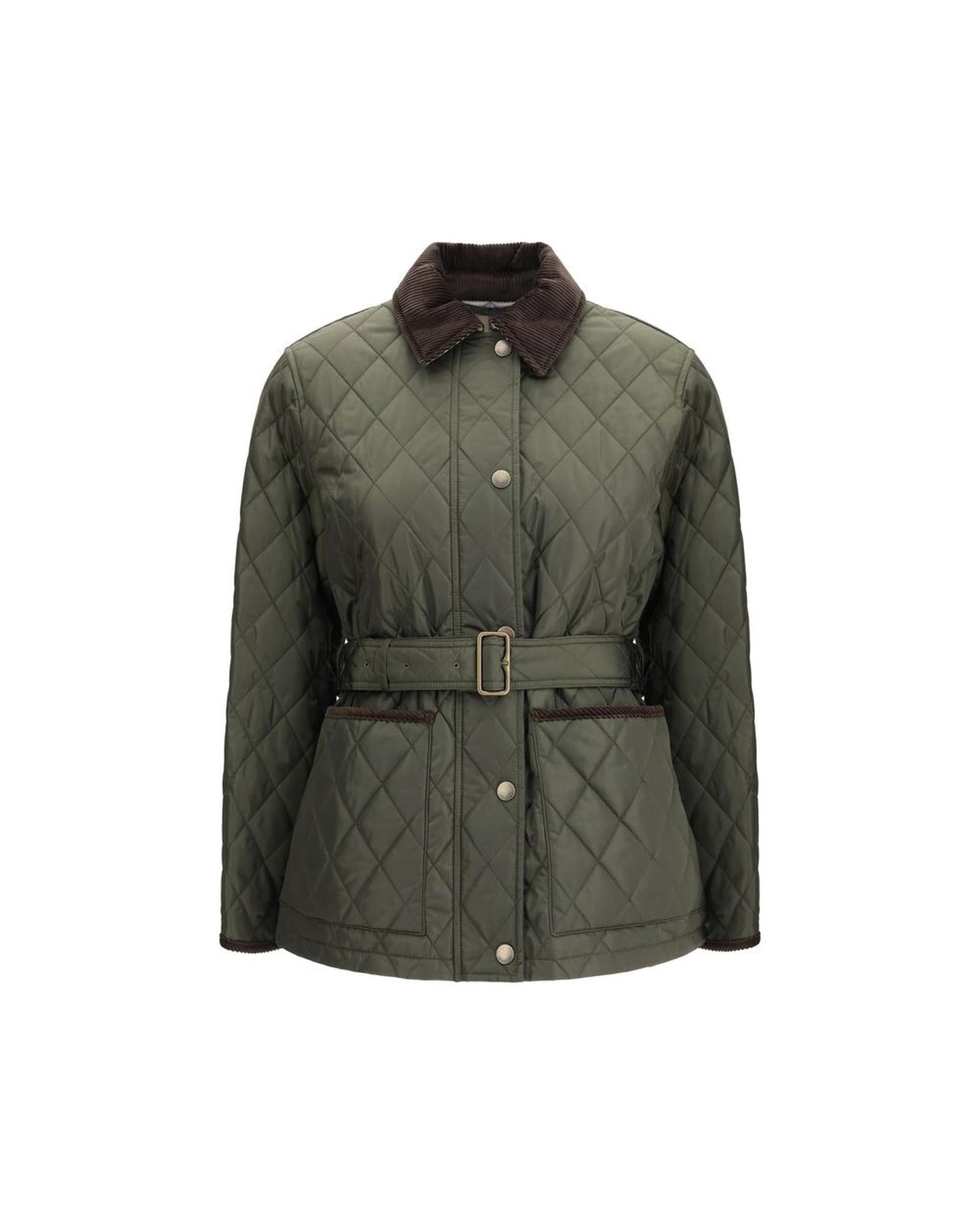 Burberry Quilted Corduroy Collar Jacket Women Green Jackets & Coats Green