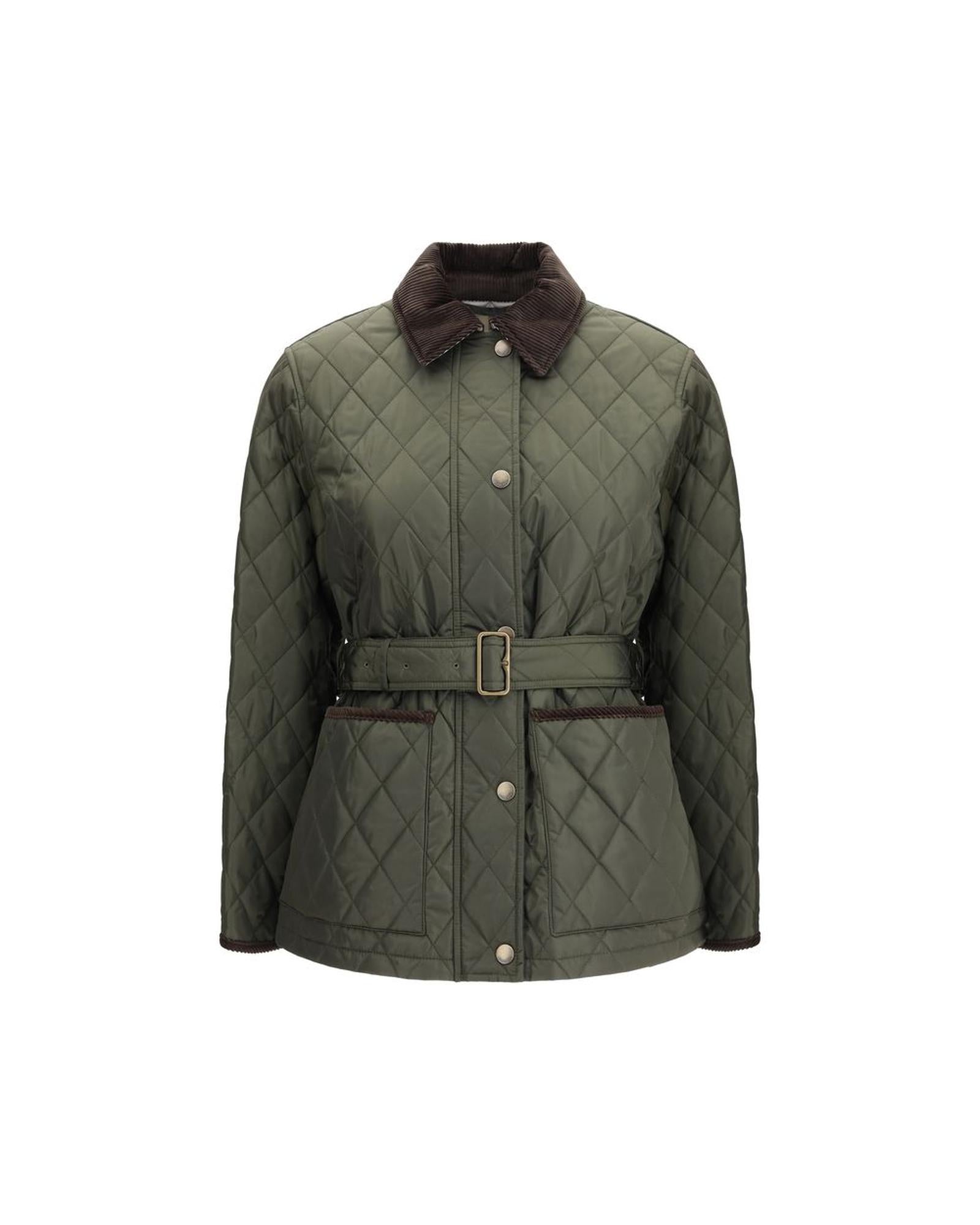 Burberry Quilted Corduroy Collar Jacket Women Green Jackets & Coats Green