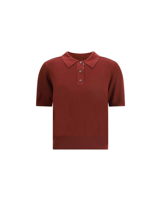 Burberry Knit Polo Shirt Button Closure Women Bordeaux Bordeaux