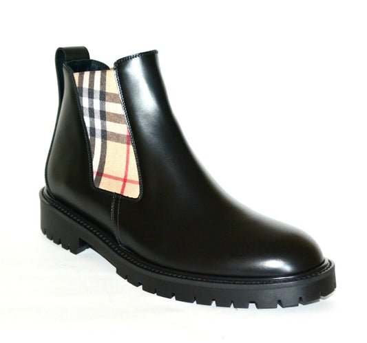 BURBERRY ALLOSTOCK CHECK CHELSEA LEATHER ANKLE BOOTS