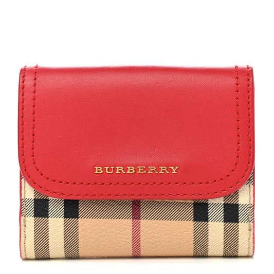 BURBERRY HOUSE CHECK LUNA FRENCH WALLET RED