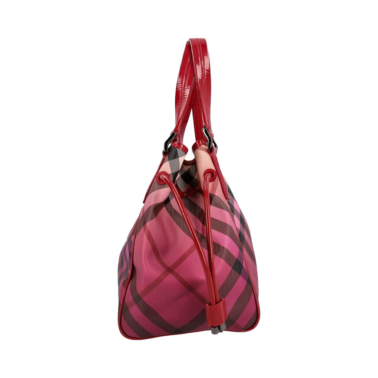 BURBERRY Patent/Canvas Nova Check Shoulder Bag Raspberry