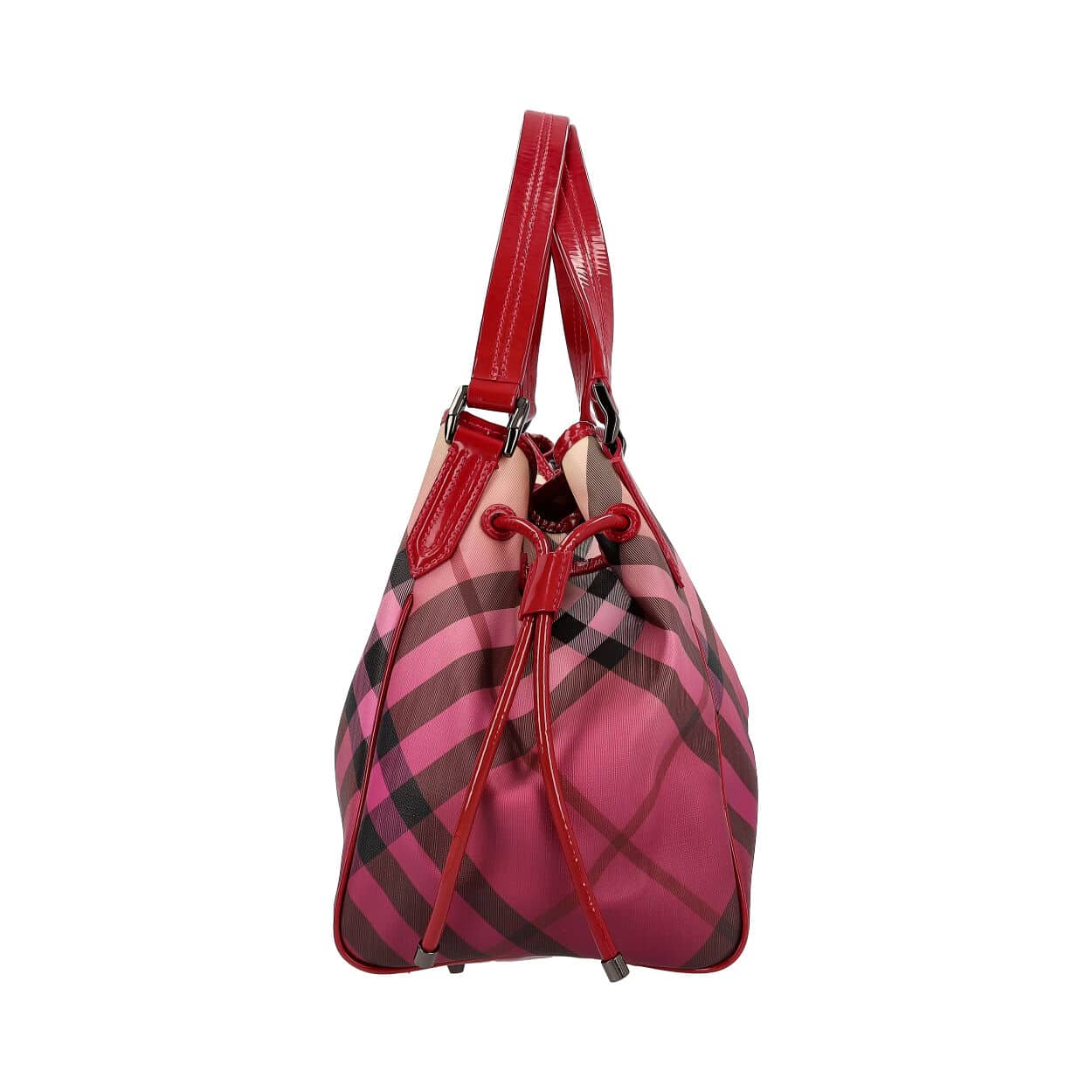 BURBERRY Patent/Canvas Nova Check Shoulder Bag Raspberry