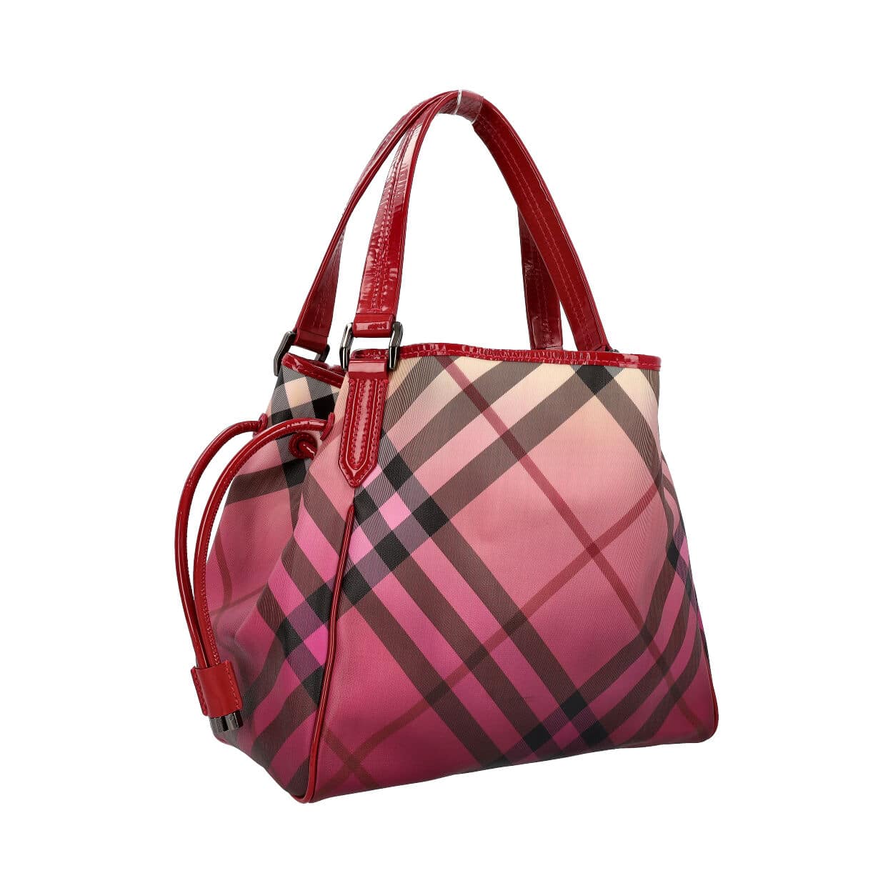 BURBERRY Patent/Canvas Nova Check Shoulder Bag Raspberry