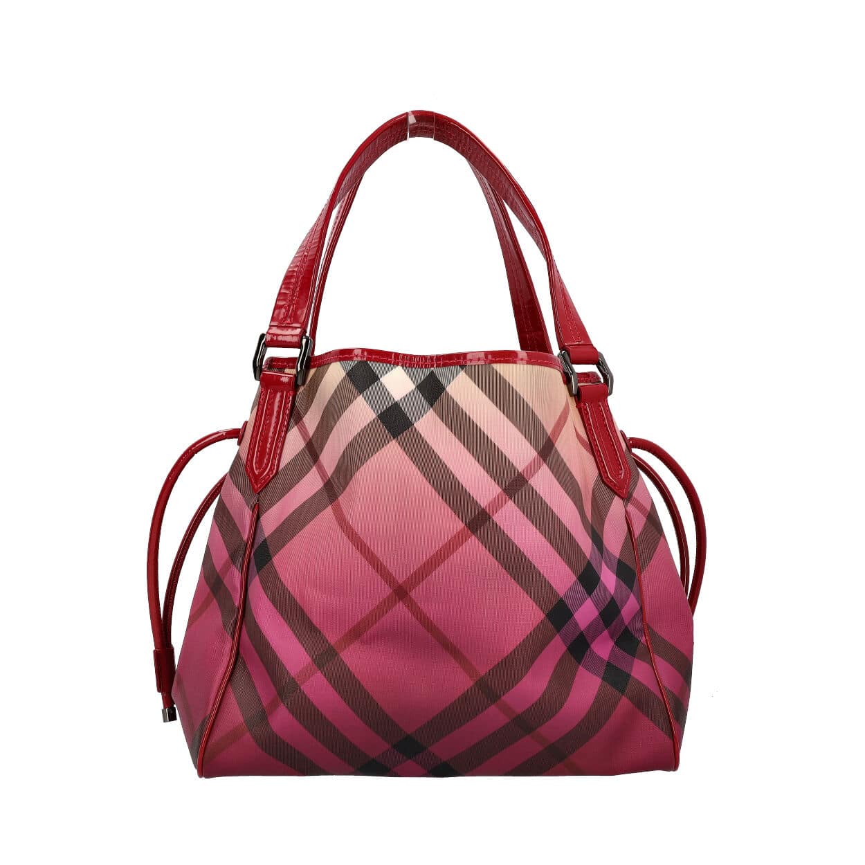 BURBERRY Patent/Canvas Nova Check Shoulder Bag Raspberry